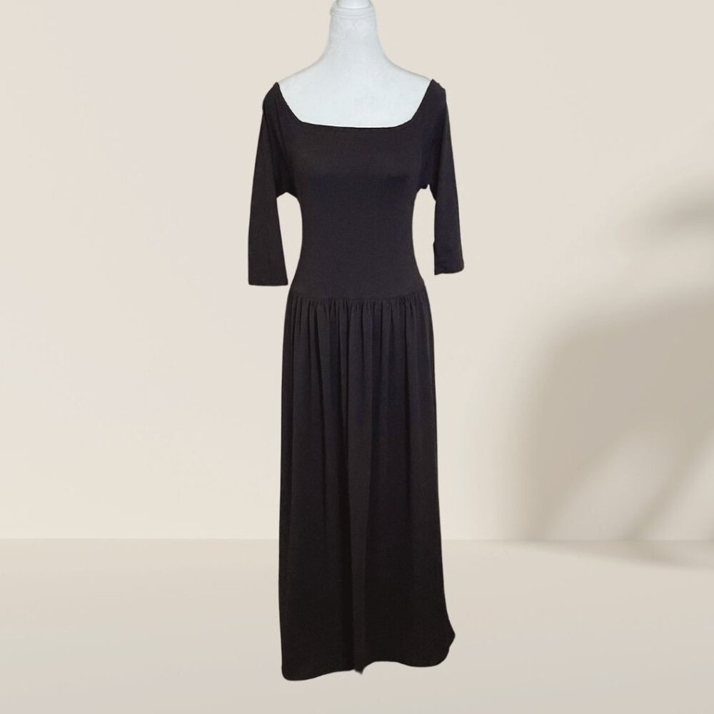 24Seven Comfort Apparel Black Square-Neck Long Sleeve Maxi Dress – Size L